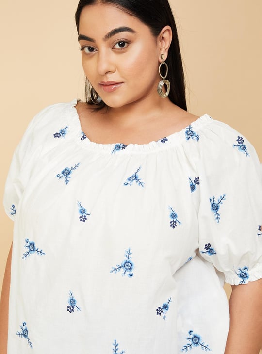 Women Embroidered Puffed Sleeves Blouse