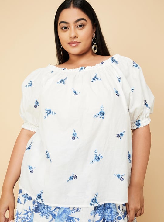 Women Embroidered Puffed Sleeves Blouse