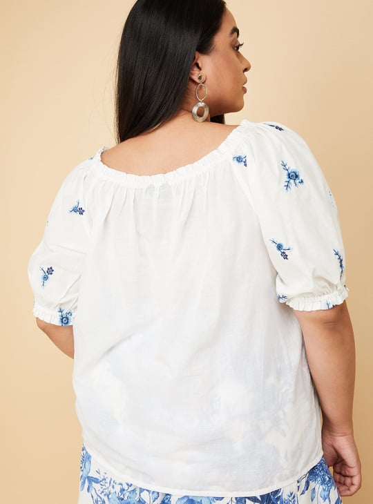 Women Embroidered Puffed Sleeves Blouse