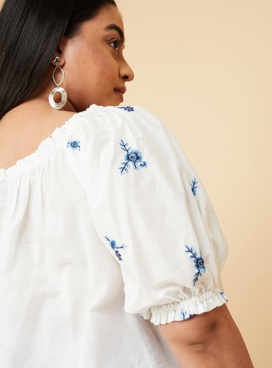 Women Embroidered Puffed Sleeves Blouse