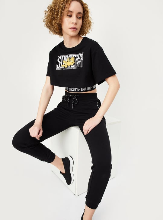 Women Garfield Print Layered Sports Crop T-shirt