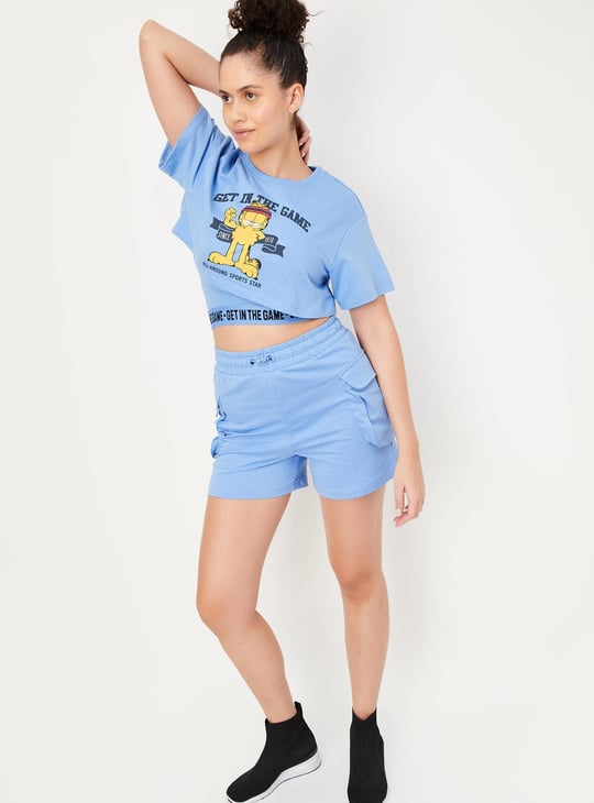 Women Garfield Print Layered Sports Crop T-shirt