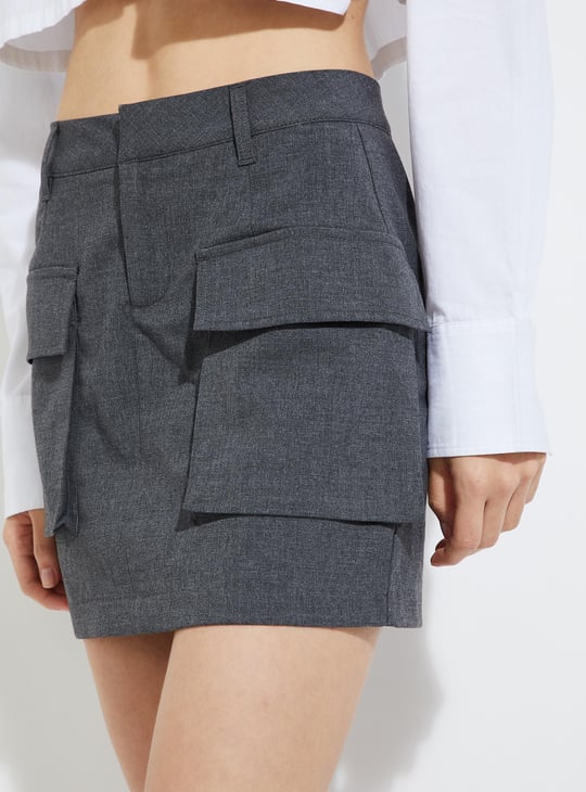 URB_N Women Solid Utility Mini Skirt