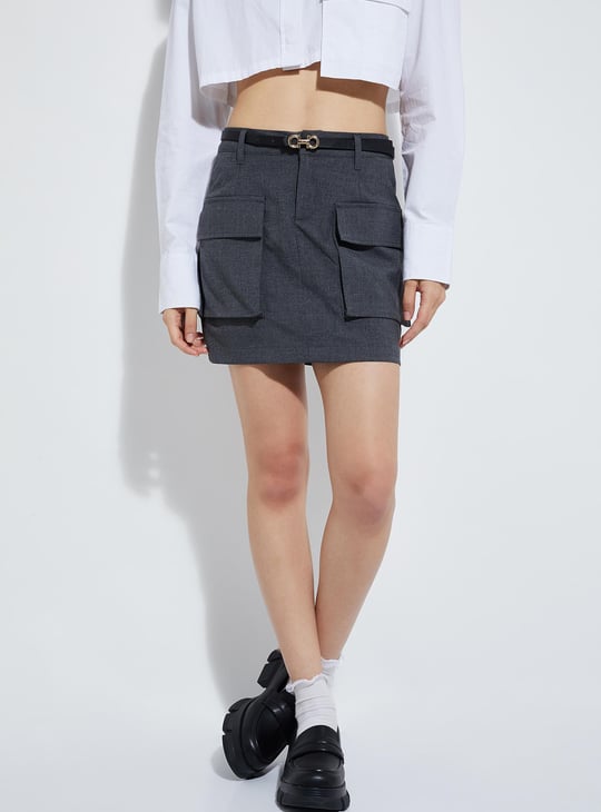 URB_N Women Solid Utility Mini Skirt