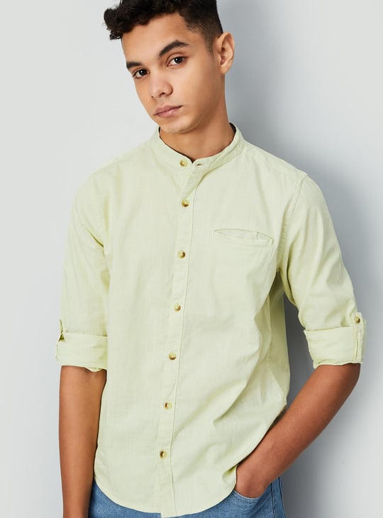 Boys Solid Band Collar Shirt