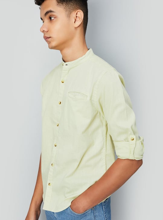 Boys Solid Band Collar Shirt