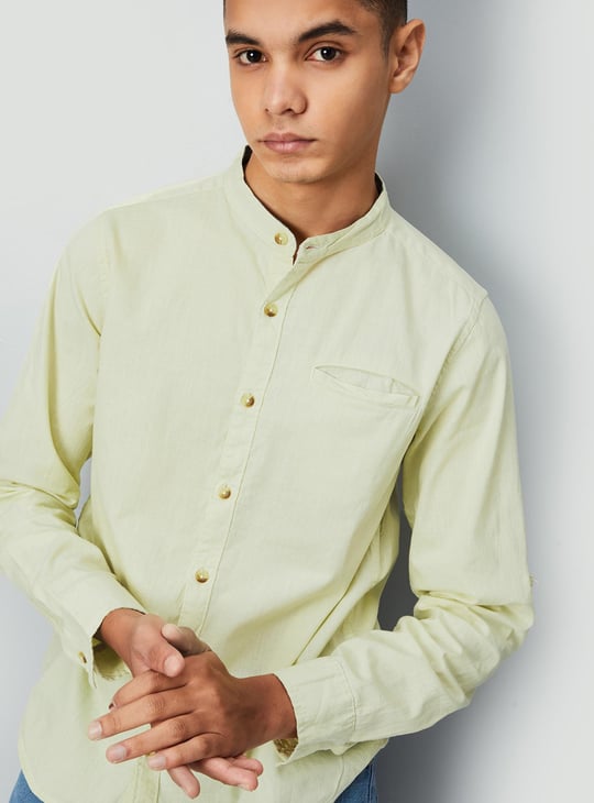 Boys Solid Band Collar Shirt