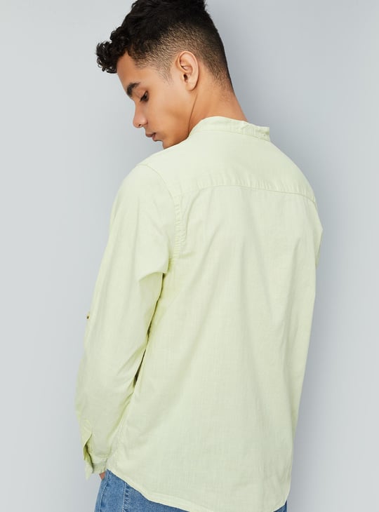 Boys Solid Band Collar Shirt