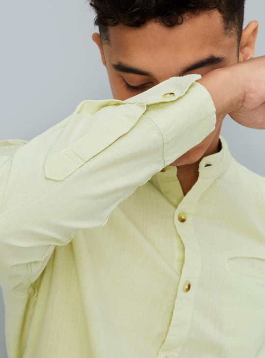 Boys Solid Band Collar Shirt