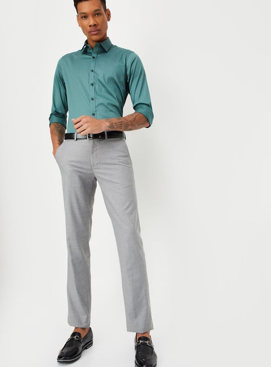Men Slim Fit Solid Formal Trousers