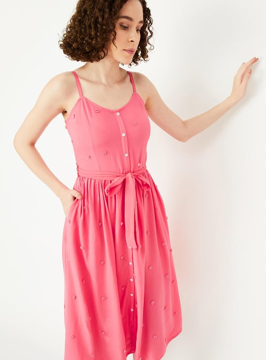 Women 3D Floral Applique Midi Dress