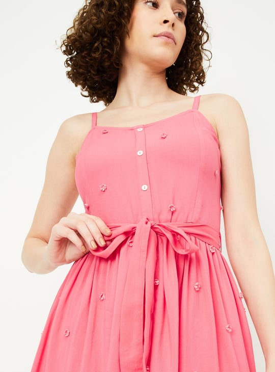 Women 3D Floral Applique Midi Dress