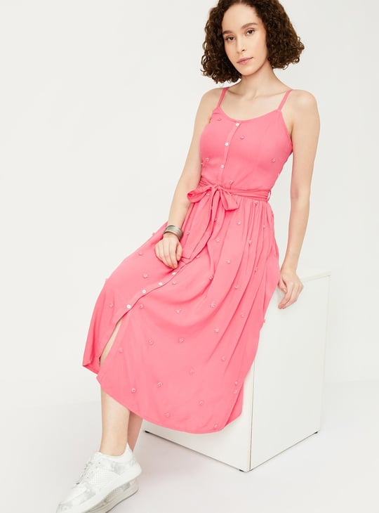 Women 3D Floral Applique Midi Dress