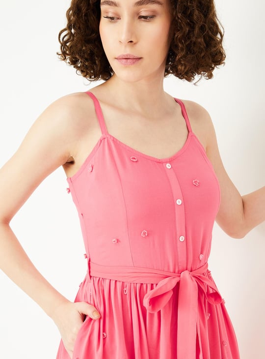 Women 3D Floral Applique Midi Dress