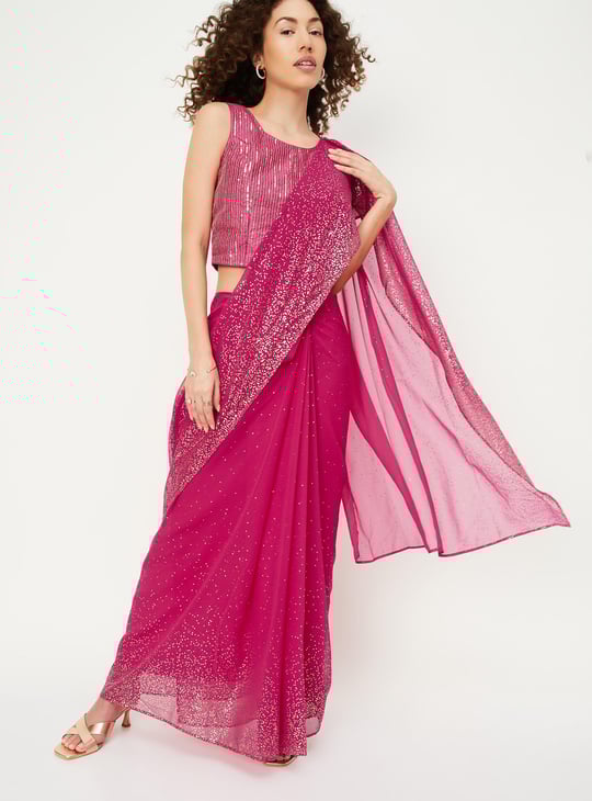Women Sequinned Pre-Stitched Saree with Blouse