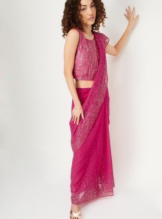 Women Sequinned Pre-Stitched Saree with Blouse