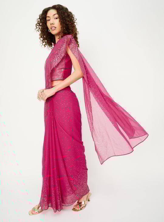 Women Sequinned Pre-Stitched Saree with Blouse