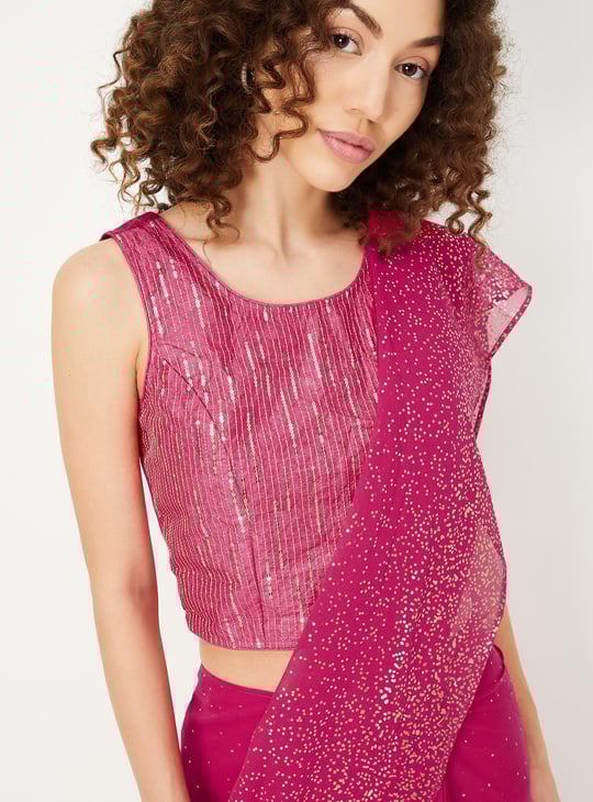 Women Sequinned Pre-Stitched Saree with Blouse