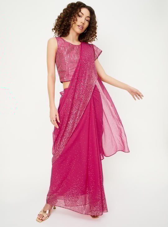 Women Sequinned Pre-Stitched Saree with Blouse