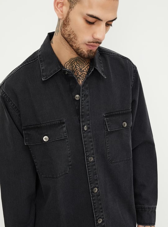 Men Washed Denim Shacket