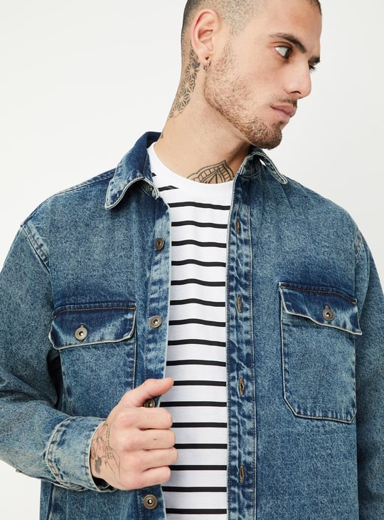 Men Washed Denim Shacket