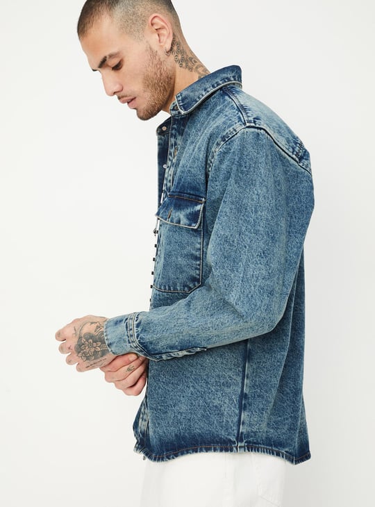 Men Washed Denim Shacket