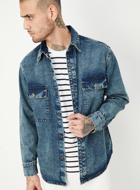 Men Washed Denim Shacket