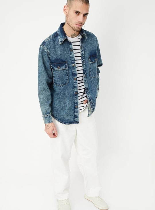 Men Washed Denim Shacket