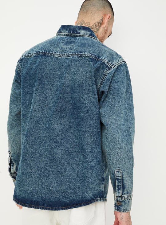 Men Washed Denim Shacket