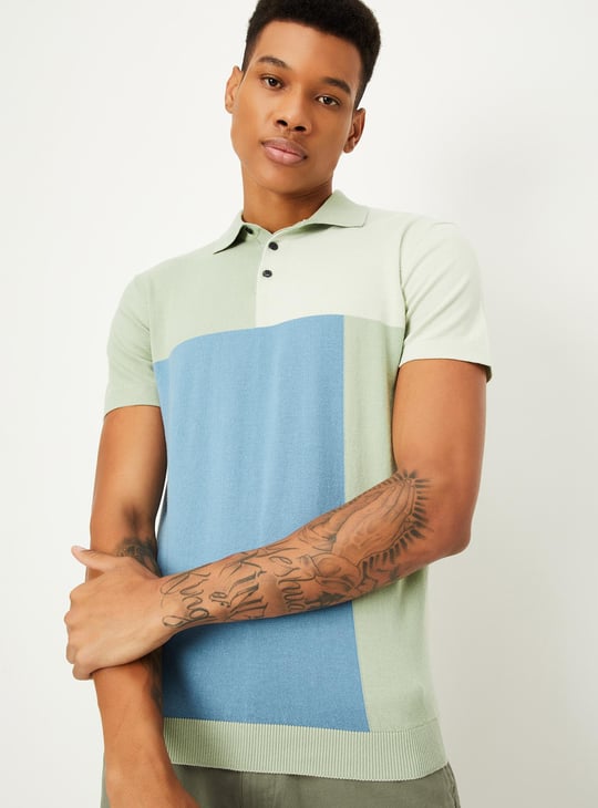 Men Colourblocked Flat Knit Polo T-shirt