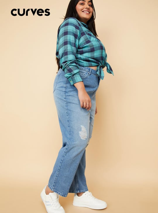 Women Mildly Distressed Mom Fit Jeans