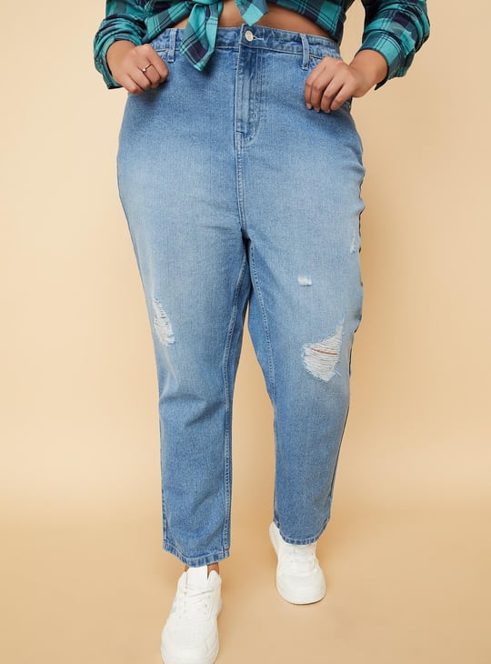 Women Mildly Distressed Mom Fit Jeans