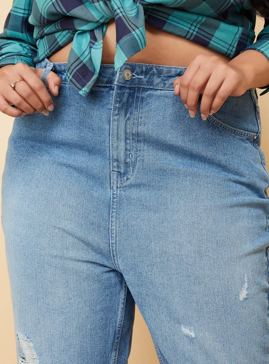 Women Mildly Distressed Mom Fit Jeans