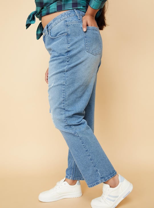 Women Mildly Distressed Mom Fit Jeans