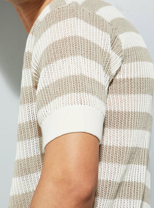 URB_N Men Striped Knit Oversized Polo T-shirt