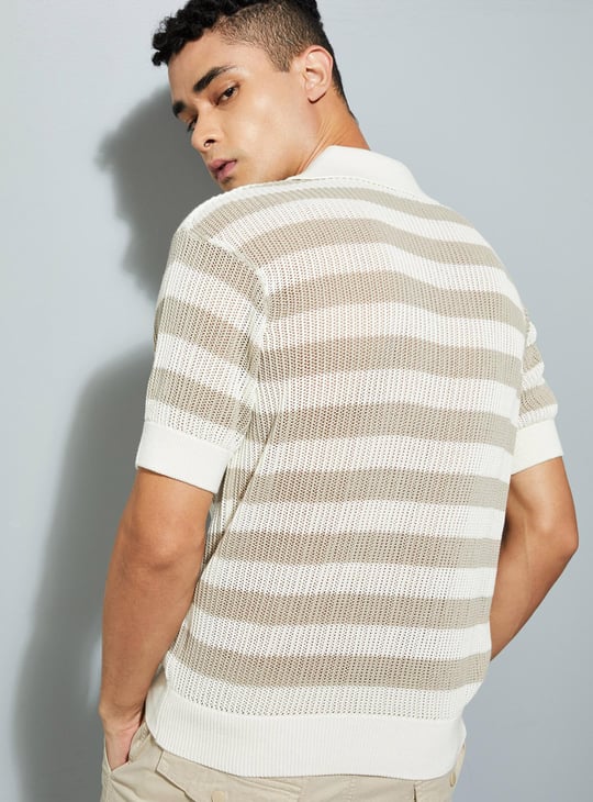 URB_N Men Striped Knit Oversized Polo T-shirt