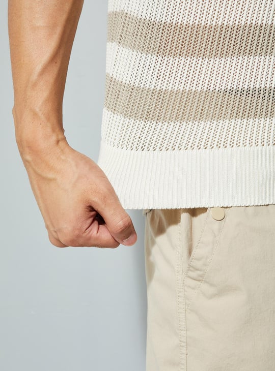 URB_N Men Striped Knit Oversized Polo T-shirt