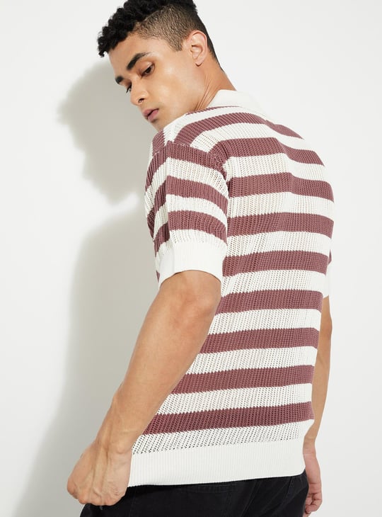URB_N Men Striped Knit Oversized Polo T-shirt