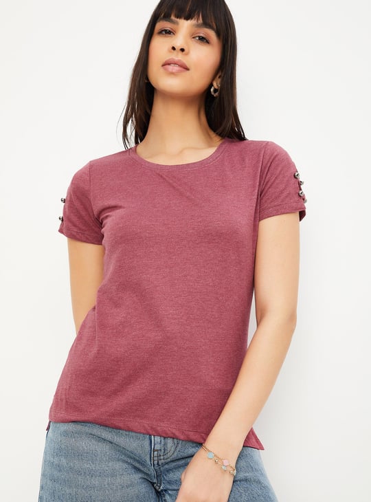 Women Slit Sleeves Top with Button Details