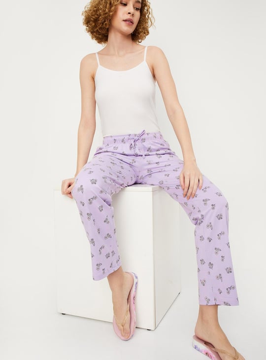 Nightwear Purple Pajama Bottoms Women Straight Fit Pyjamas