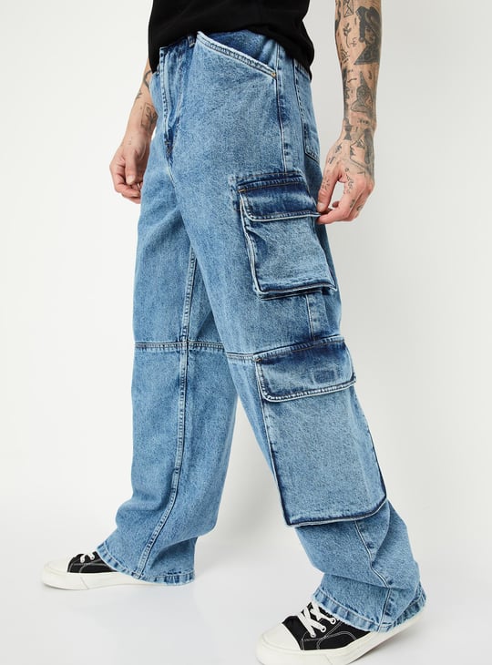 Men Washed Cargo Jeans