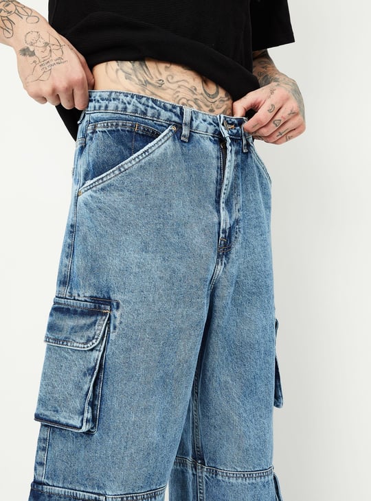 Men Washed Cargo Jeans