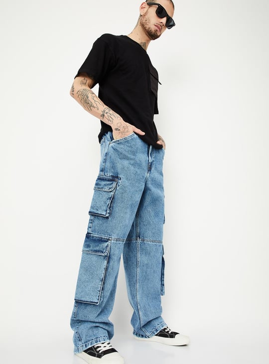 Men Washed Cargo Jeans