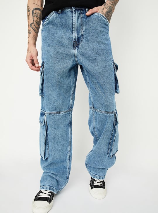 Men Washed Cargo Jeans