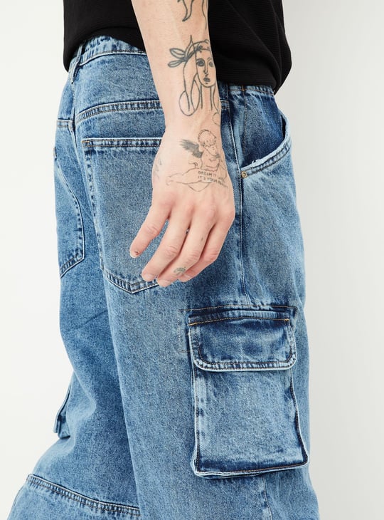 Men Washed Cargo Jeans
