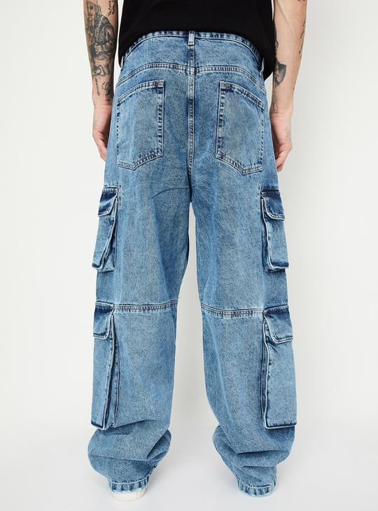 Men Washed Cargo Jeans