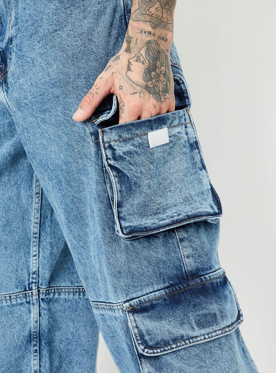 Men Washed Cargo Jeans