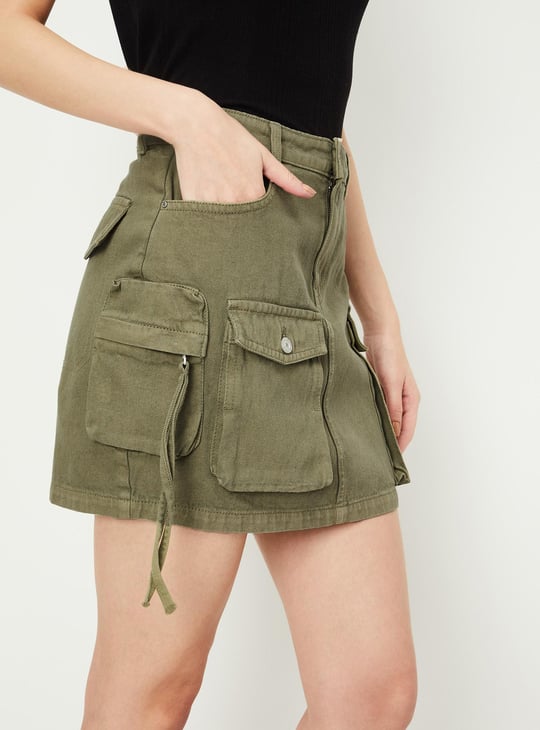 Women Denim Utility Mini Skirt