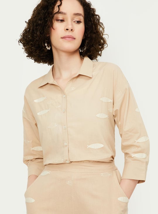 Women Embroidered High-Low Hem Shirt