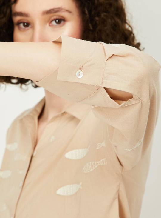 Women Embroidered High-Low Hem Shirt